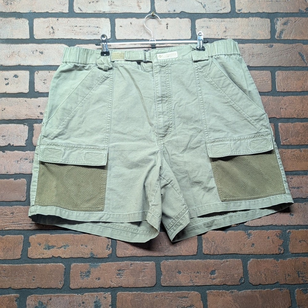 Columbia Men's L PFG Cotton Fishing Utility Cargo Shorts Olive Khaki Pockets